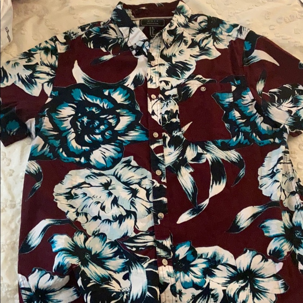 Maroon with blue flowers button up